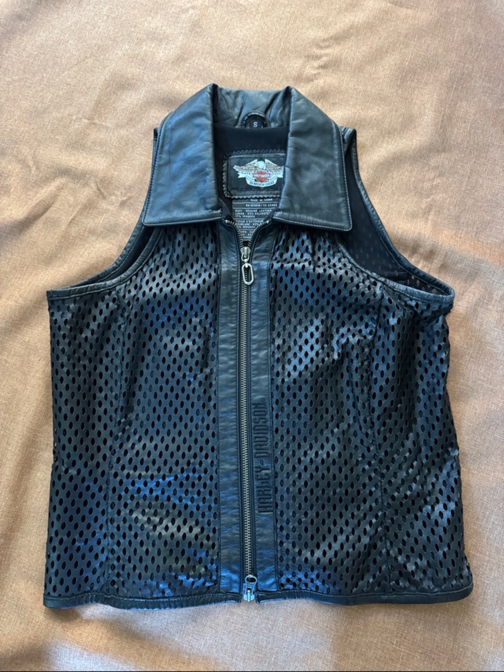 Sexy Harley-Davidson Vintage Black Perforated Leather Riding Vest Size S
